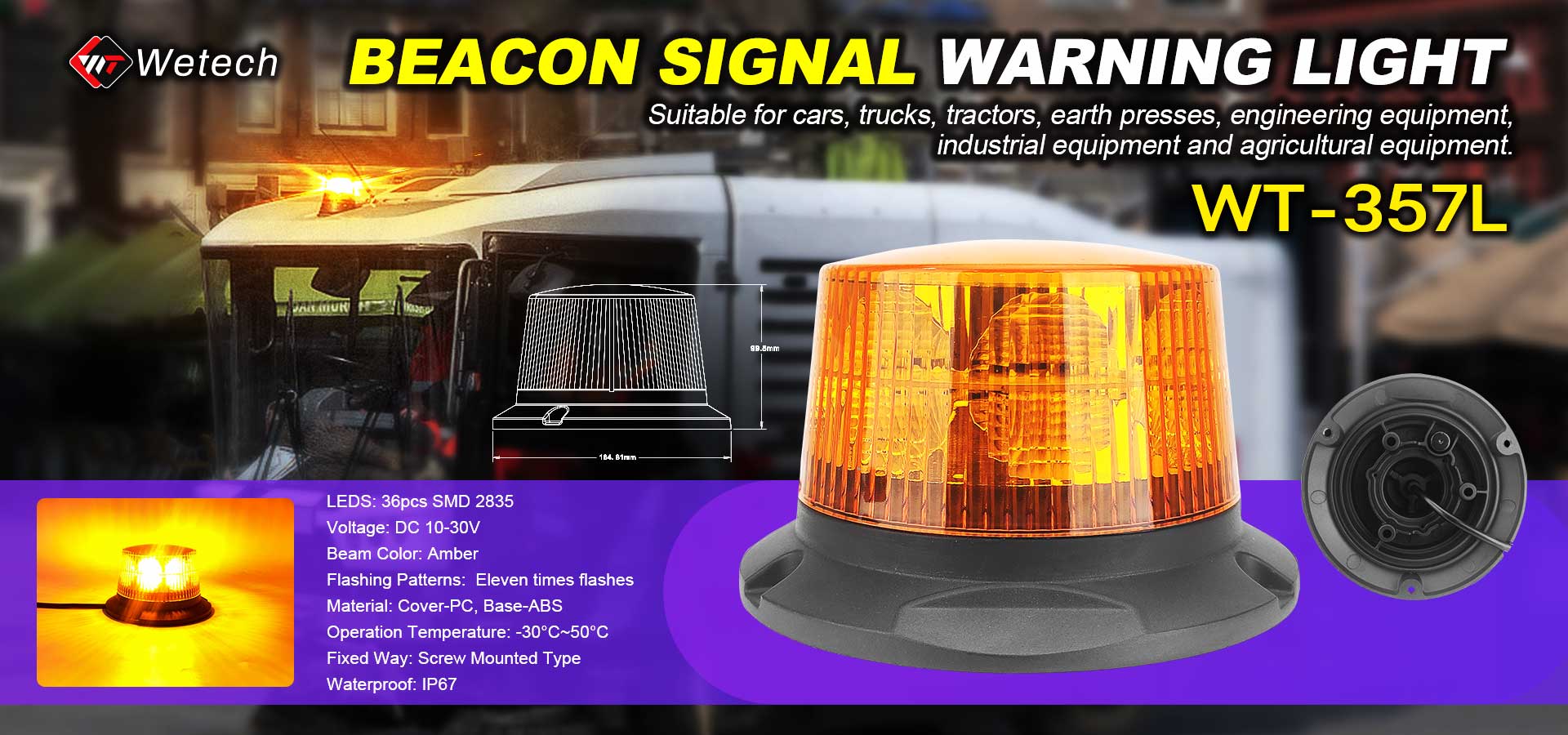 Heavy Duty Screw Mount Amber LED Beacon for Trucks