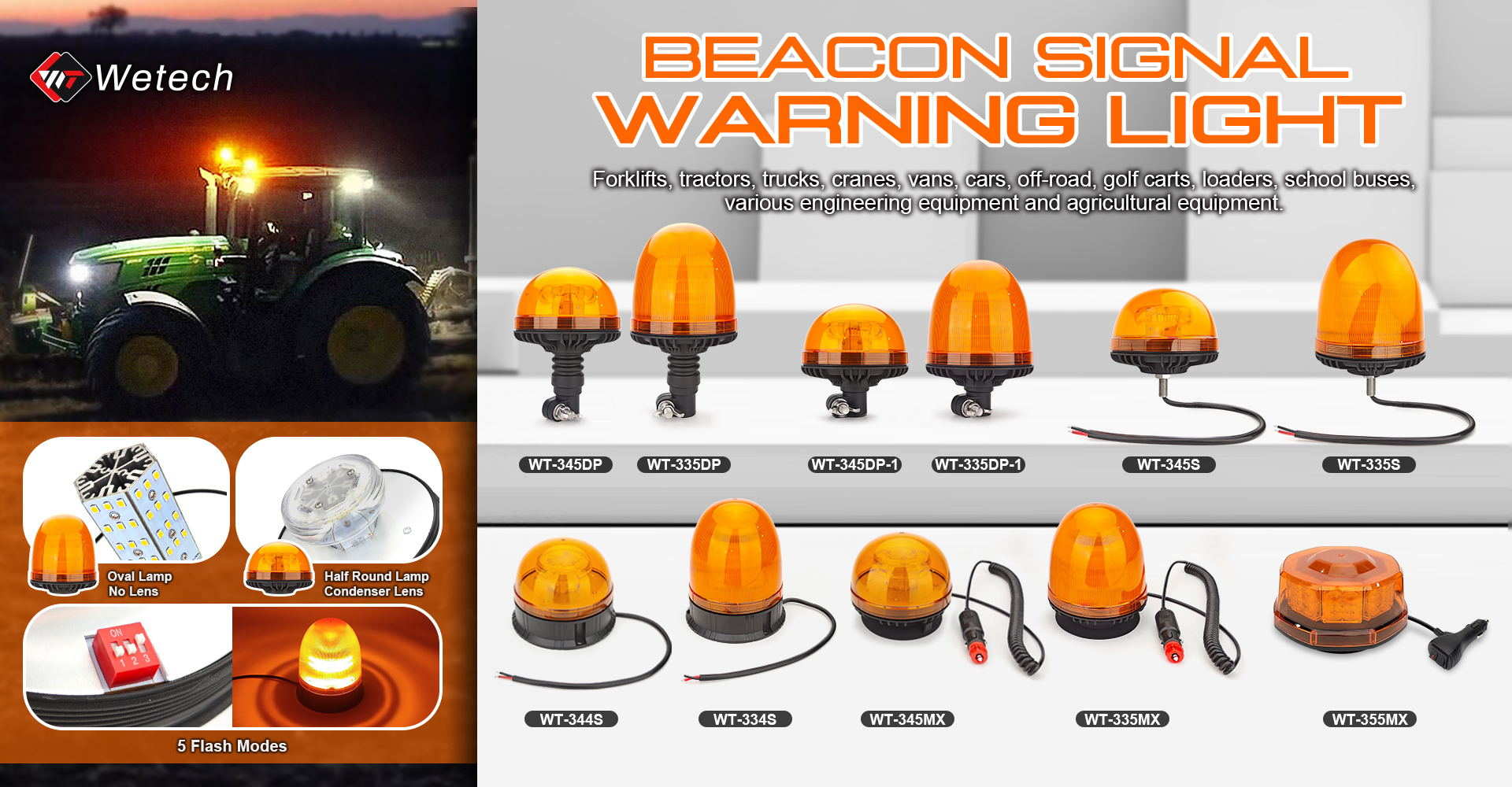 LED Warning Beacon Lights With Din Pole Mount For Trucks