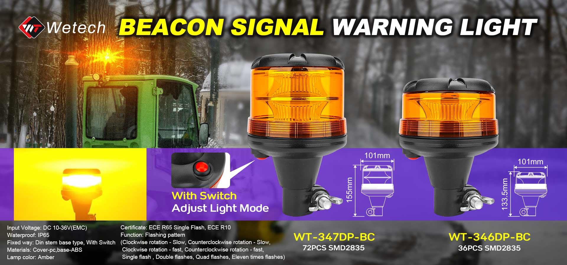 Low Profile LED Signal Beacon Lamp for Emergency Response Vehicles