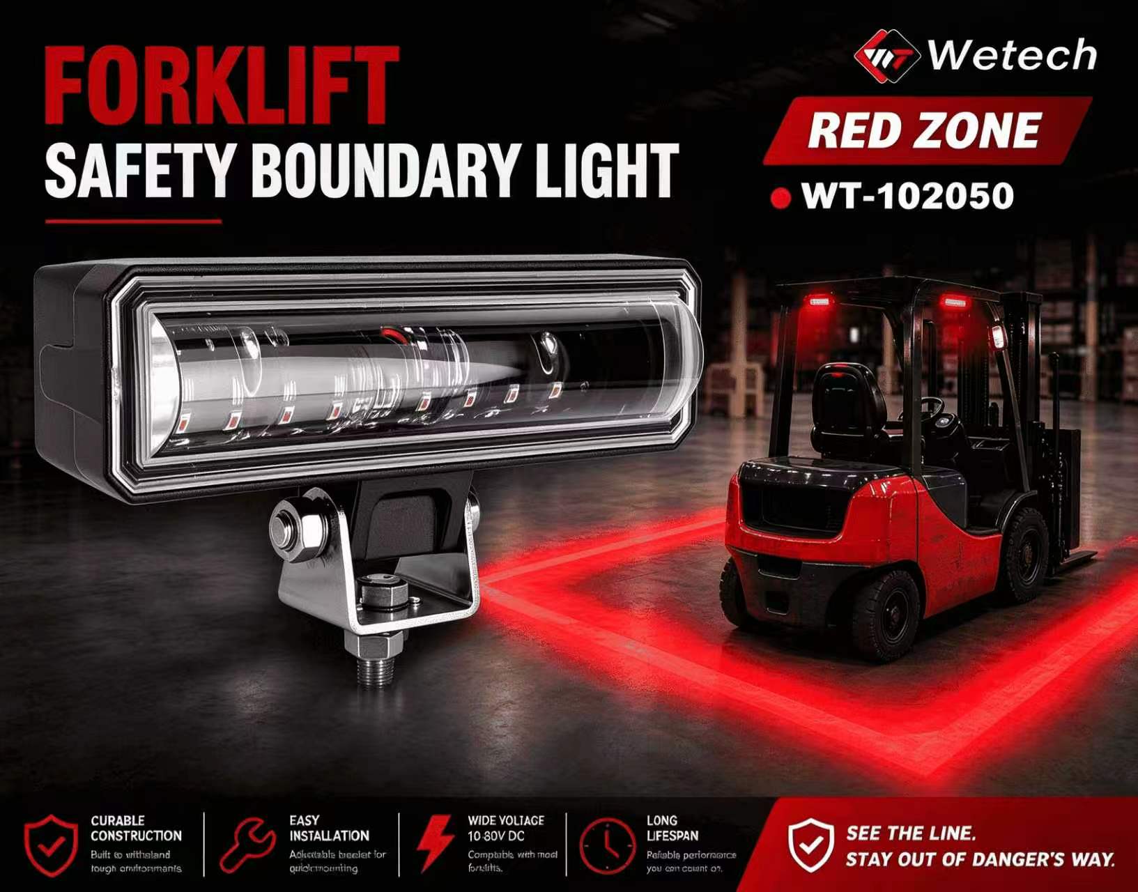 Wetech Launches WT-102050: First 50W Straight-Line Forklift Safety Boundary Light